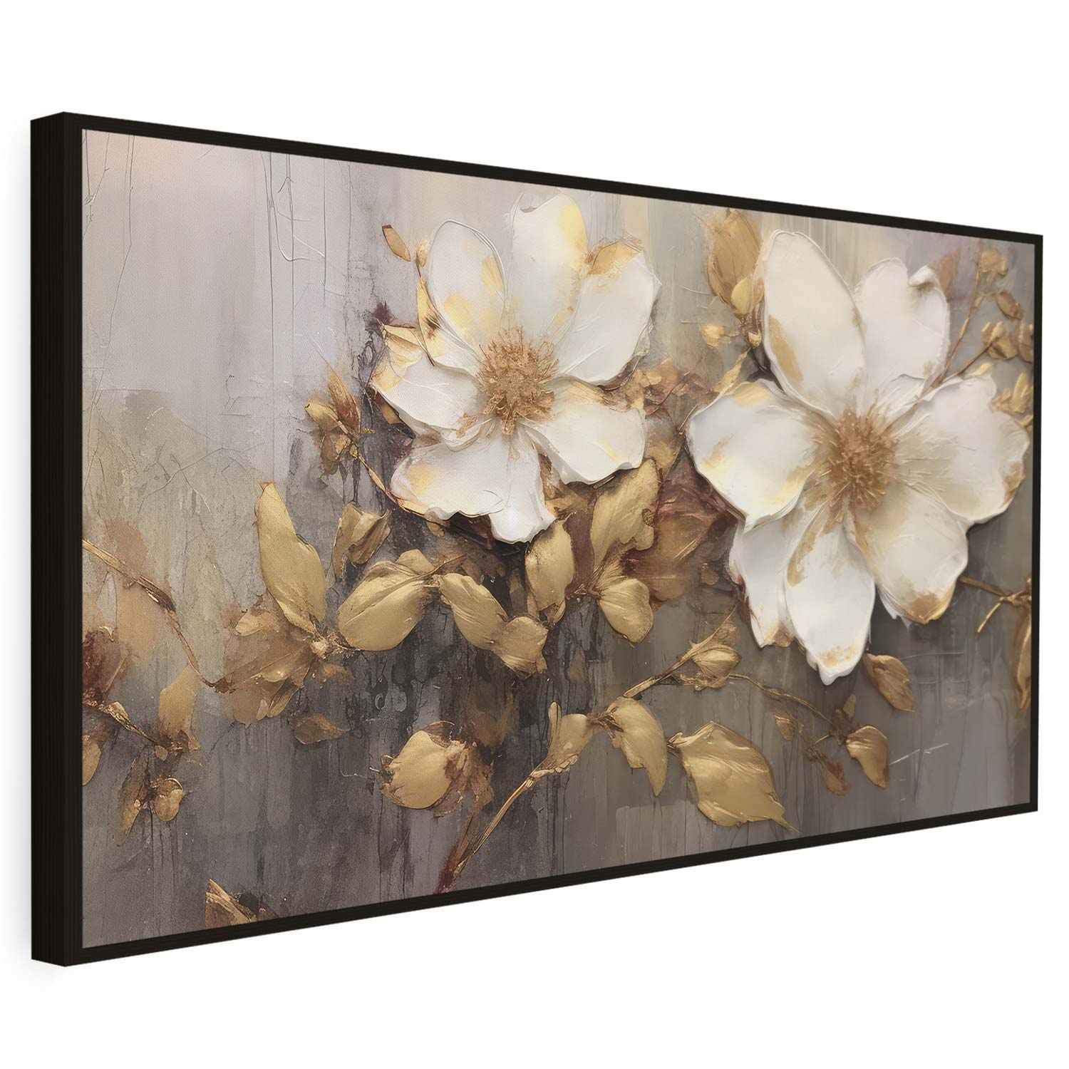 Tableau sur toile de fleurs dorées effet 3d KWADECO