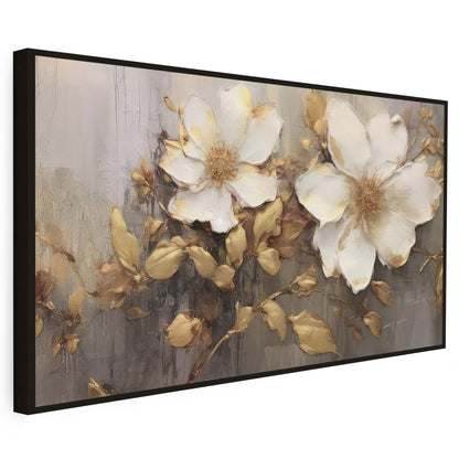 Tableau sur toile de fleurs dorées effet 3d KWADECO