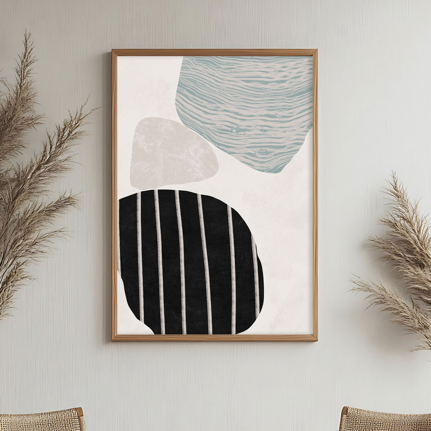 Poster sous verre au style abstrait noir et gris