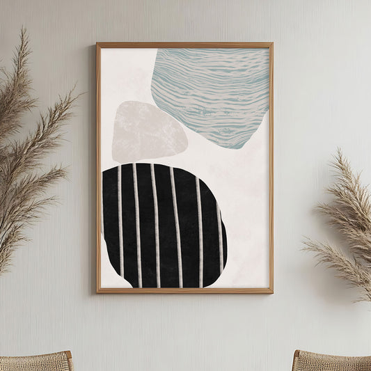 Poster sous verre au style abstrait noir et gris