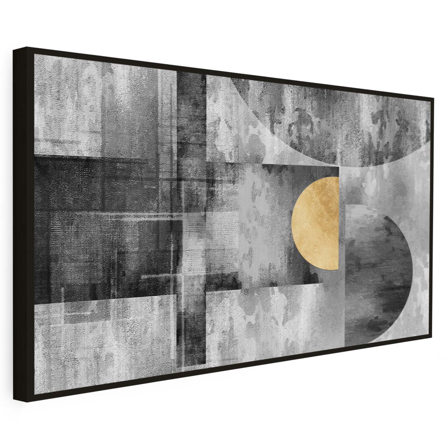Tableau sur toile moderne avec un fond noir et  cercle doré KWADECO