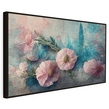 Tableau sur toile de fleurs rose et bleu art KWADECO