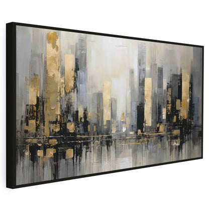 Tableau sur toile d'une ville dorée et urbaine noir KWADECO
