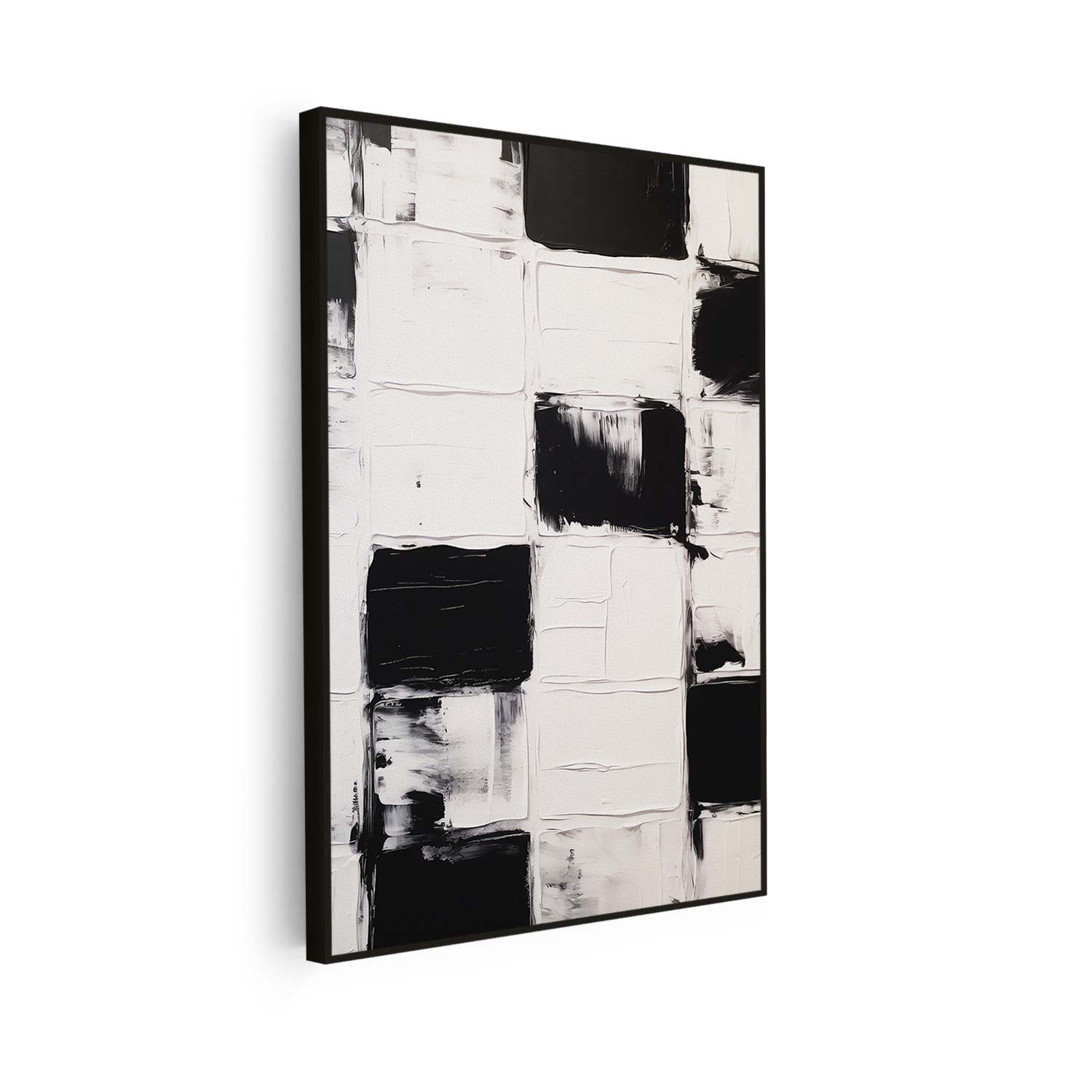 Tableau abstrait verticale en noir et blanc KWADECO