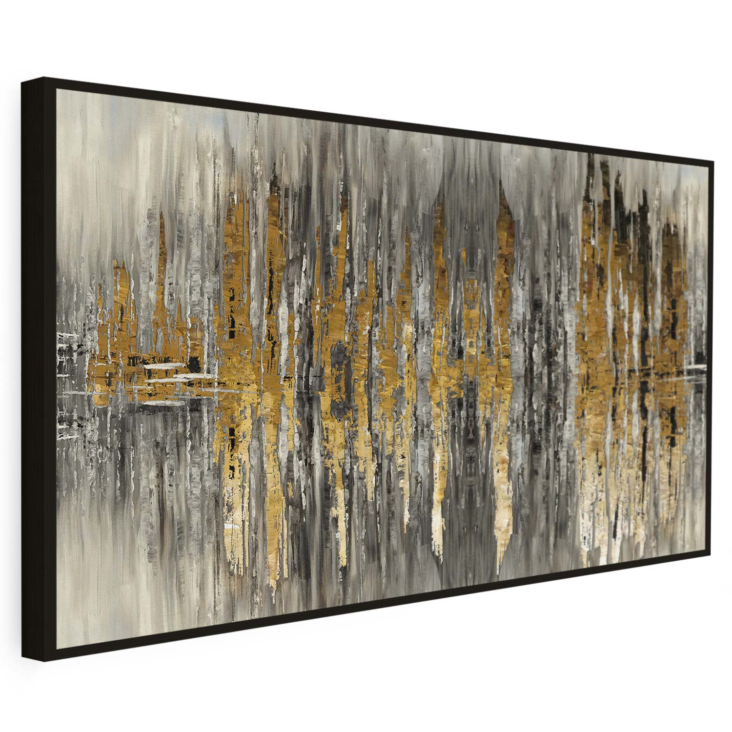 Tableau sur toile abstrait, doré et noir, avec des ondulations KWADECO