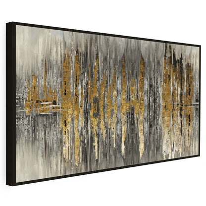 Tableau sur toile abstrait, doré et noir, avec des ondulations KWADECO