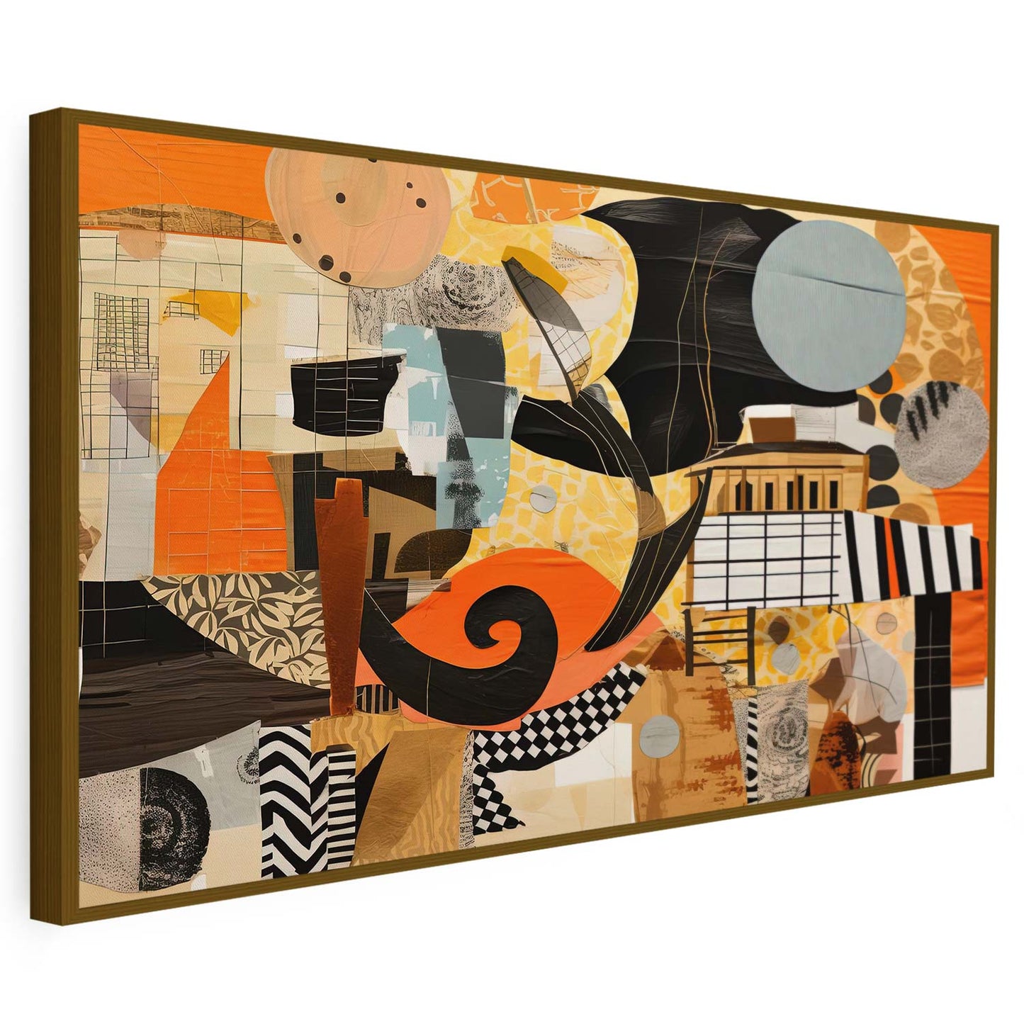 Tableau sur toile abstrait moderne orangé et noir KWADECO