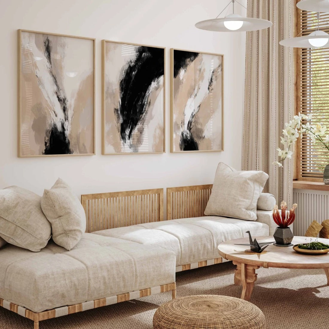 Poster sous verre, art abstrait moderne en noir et blanc KWADECO