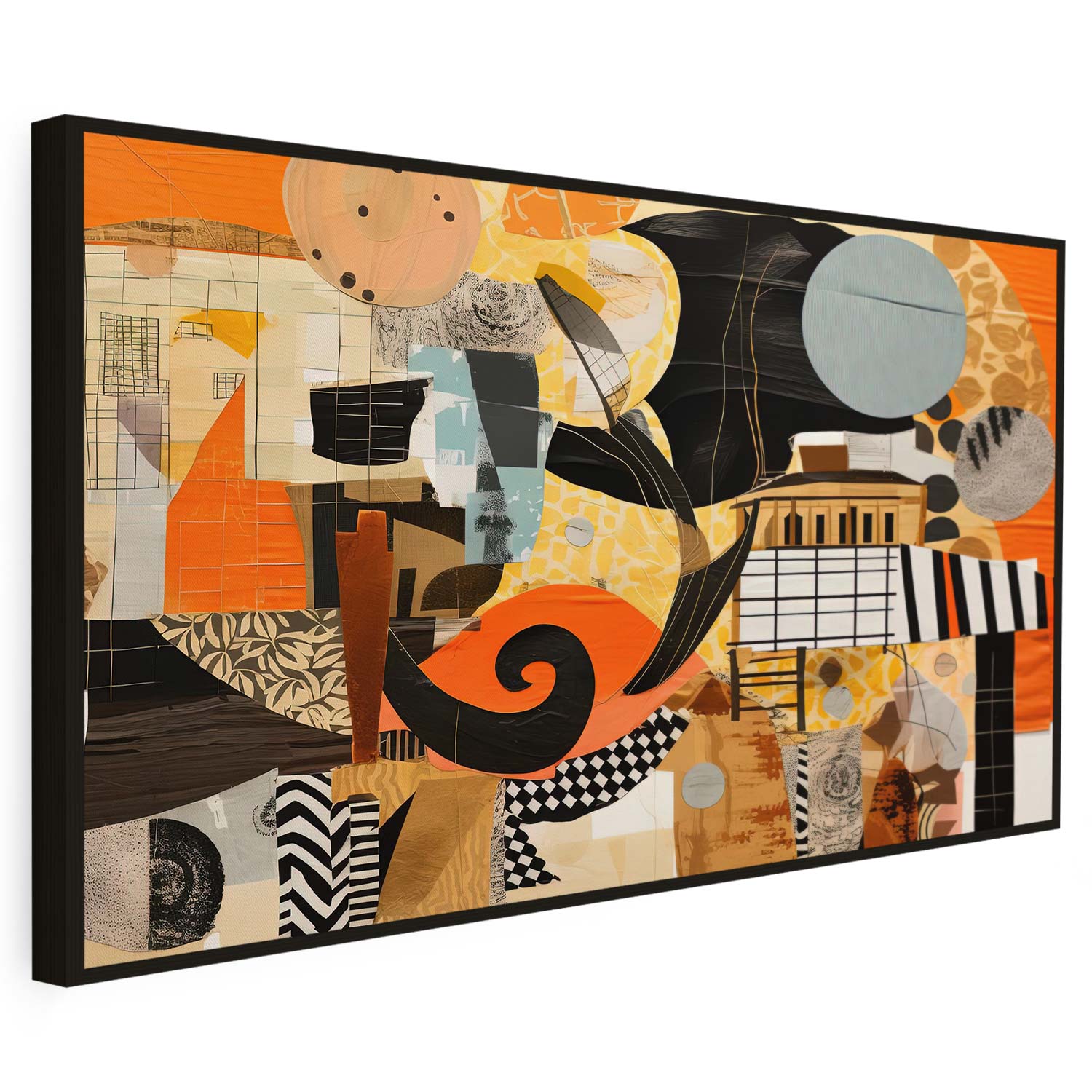 Tableau sur toile abstrait moderne orangé et noir KWADECO