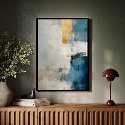 Toile abstraite bleue avec des touches dorées