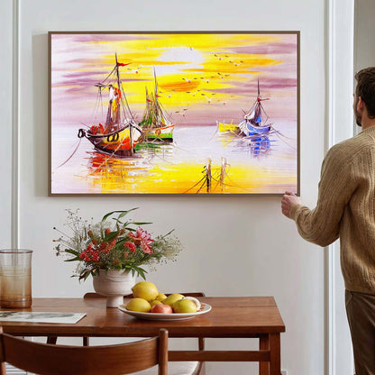 Tableau sur toile d'un navire et de la lune KWADECO