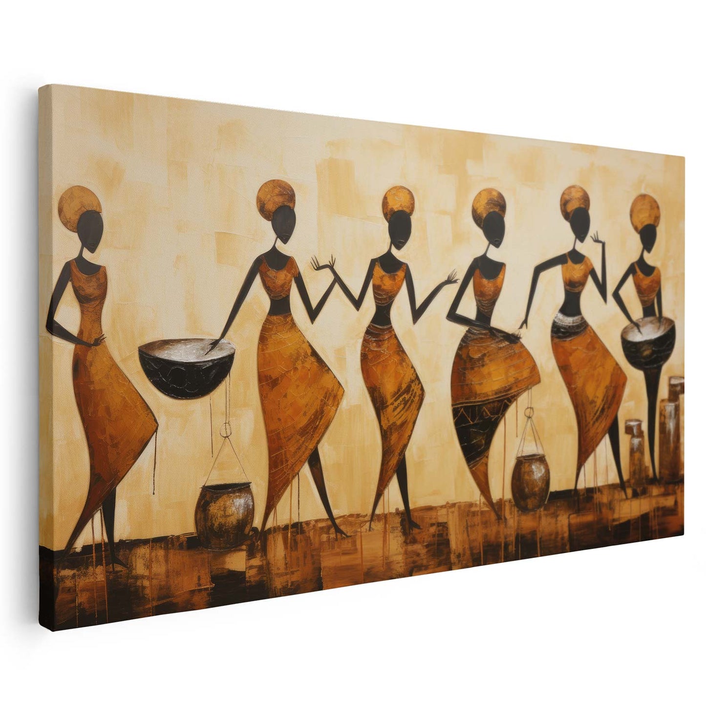 Toile représentant plusieurs femmes africaines en pleine danse