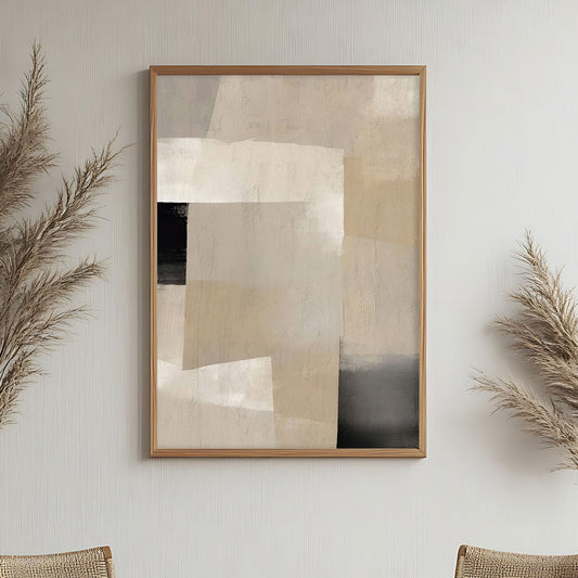 Poster sous verre abstrait noir et beige