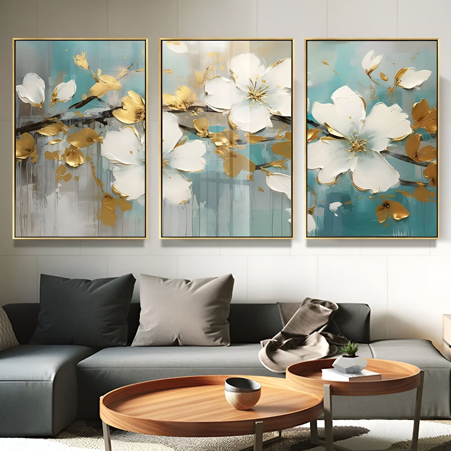 Poster sous verre fleurs en doré KWADECO