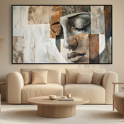 Toile représentant le visage d’une femme dans un style minimaliste et moderne