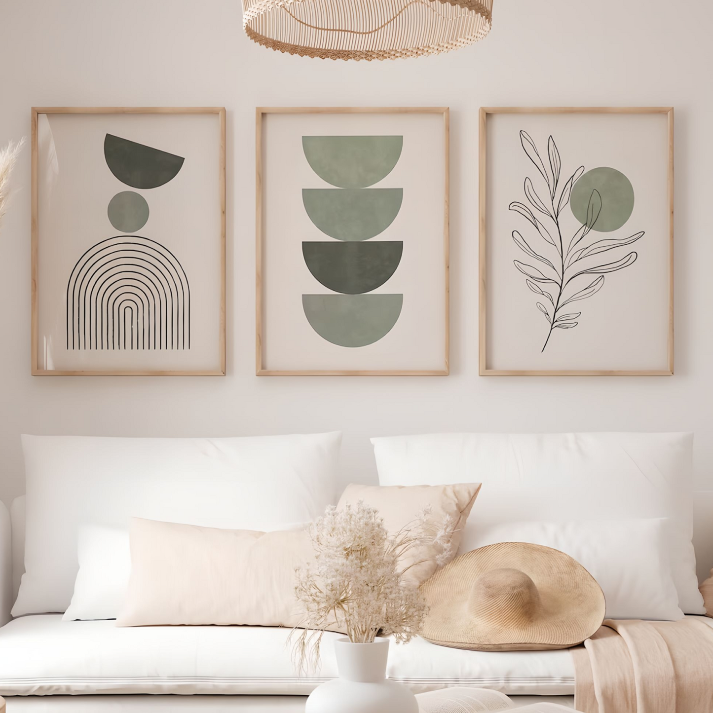 Tableau Abstrait Vert Bohème pour une Décoration Murale Contemporaine