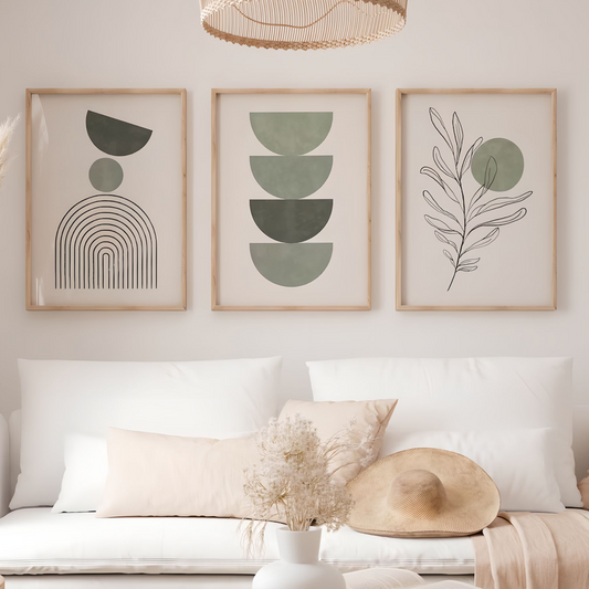 Tableau Abstrait Vert Bohème pour une Décoration Murale Contemporaine