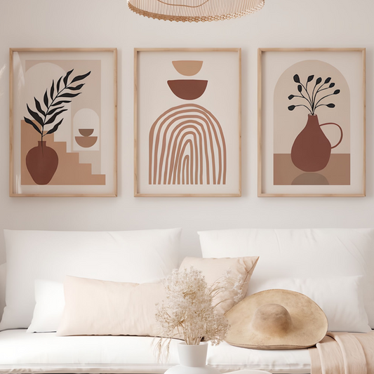 Tableau Abstrait Bohème aux Nuances Marron et Beige