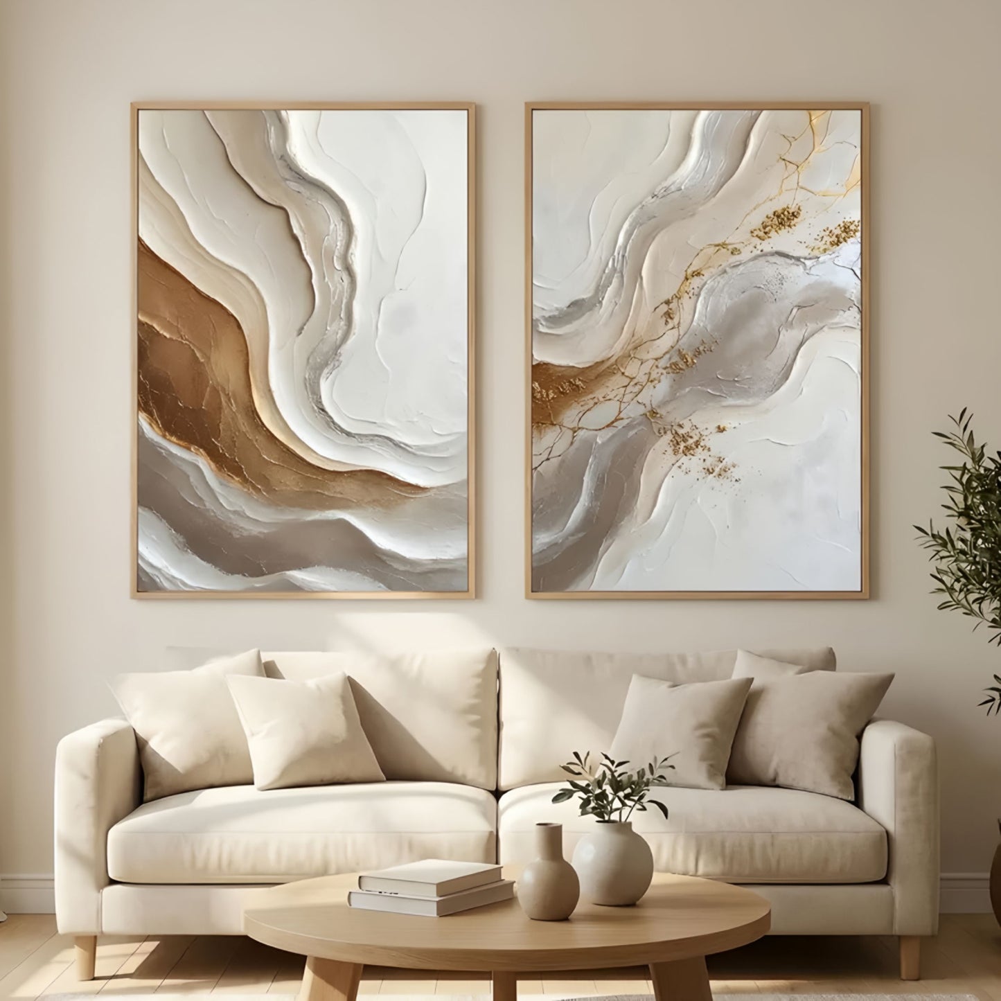 Duo de tableaux style marbre pour décoration murale moderne et élégante