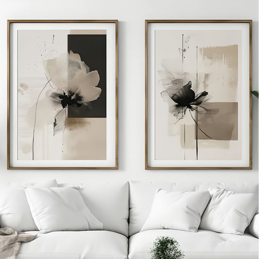 Duo de tableaux noir et blanc sur toile style moderne pour décoration murale élégante