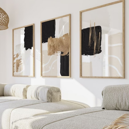 Trio de sous-verres style abstrait moderne en noir et doré KWADECO