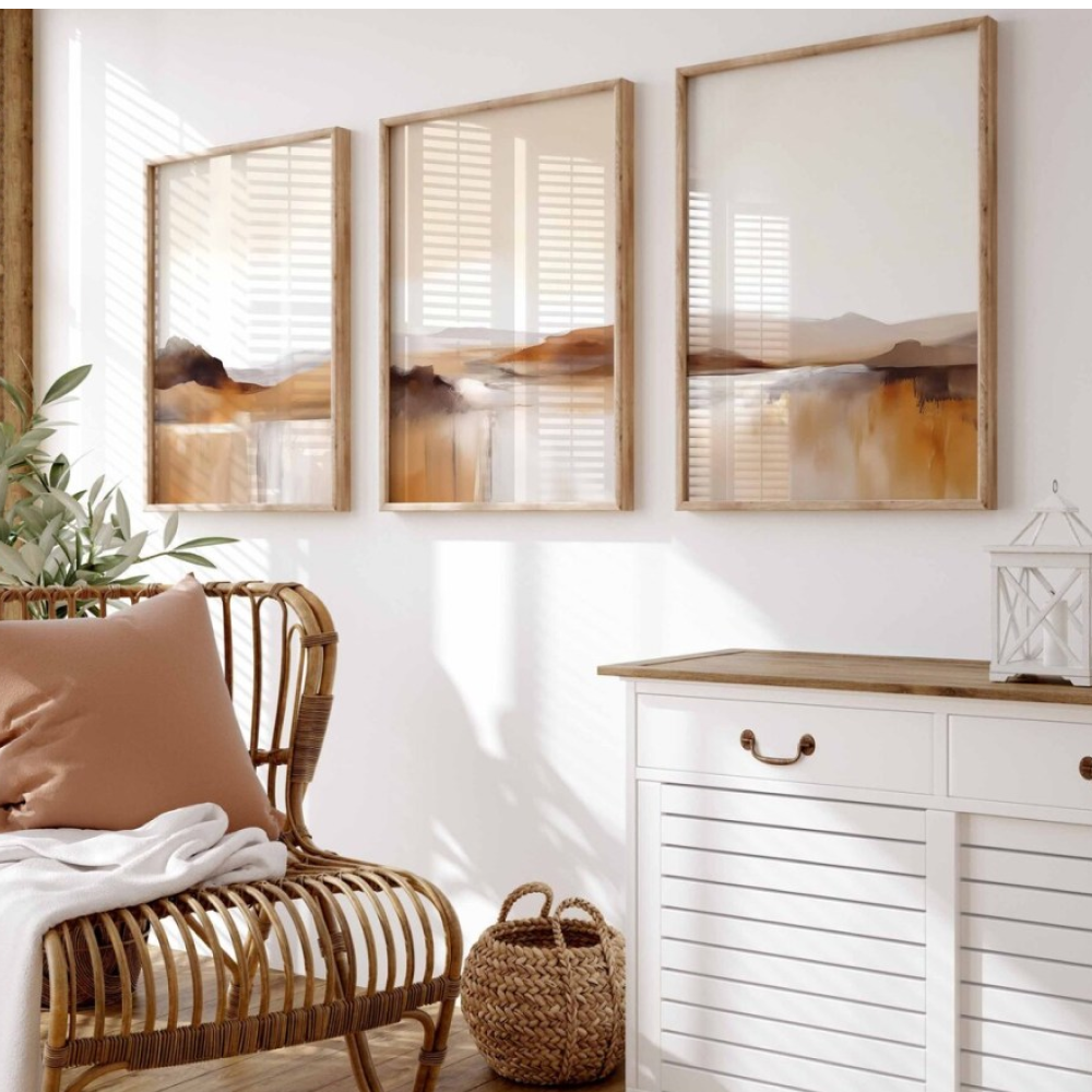 Trio de sous-verres beiges au motif abstrait de montagne KWADECO