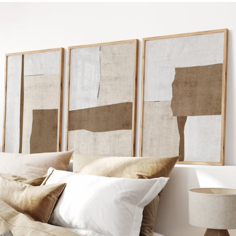 Trio de sous-verres beiges au design abstrait moderne artistique KWADECO