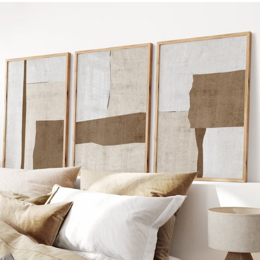 Trio de sous-verres beiges au design abstrait moderne artistique KWADECO