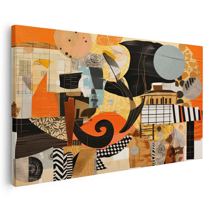 Tableau sur toile abstrait moderne orangé et noir KWADECO