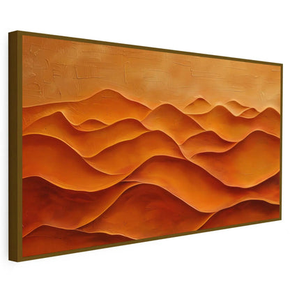 Tableau moderne en toile représentant une peinture abstraite avec des nuances d’orange et un effet de vague 3D, idéal pour une décoration murale contemporaine