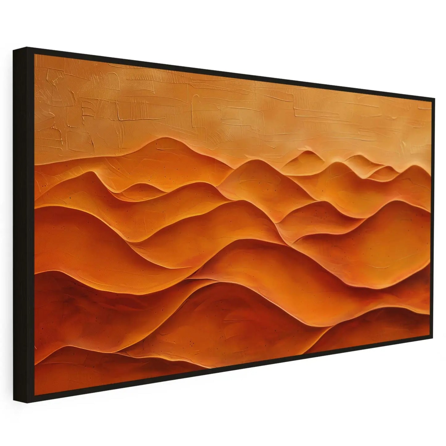 Tableau moderne en toile représentant une peinture abstraite avec des nuances d’orange et un effet de vague 3D, idéal pour une décoration murale contemporaine