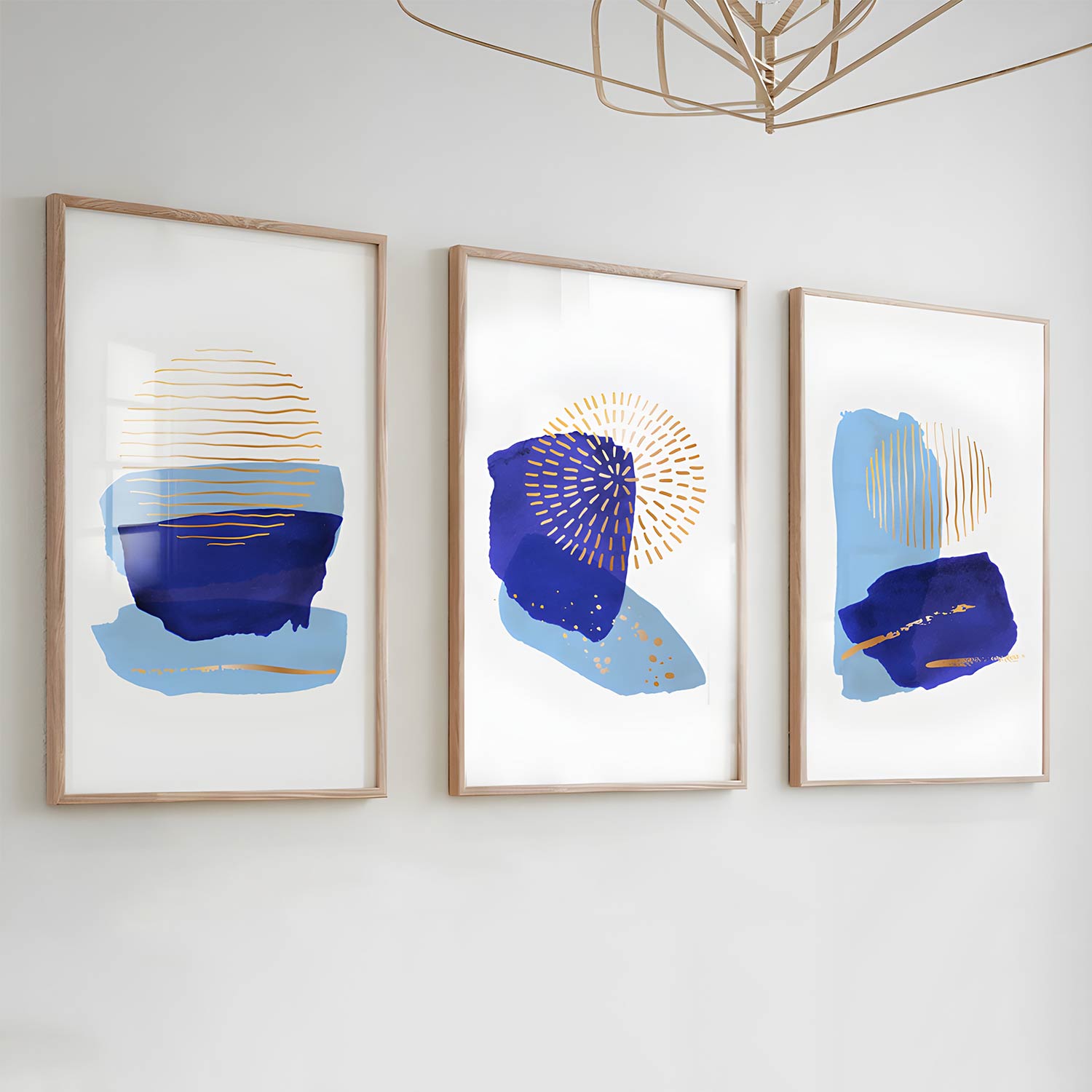 Poster sous verre au motif abstrait bleu et doré KWADECO