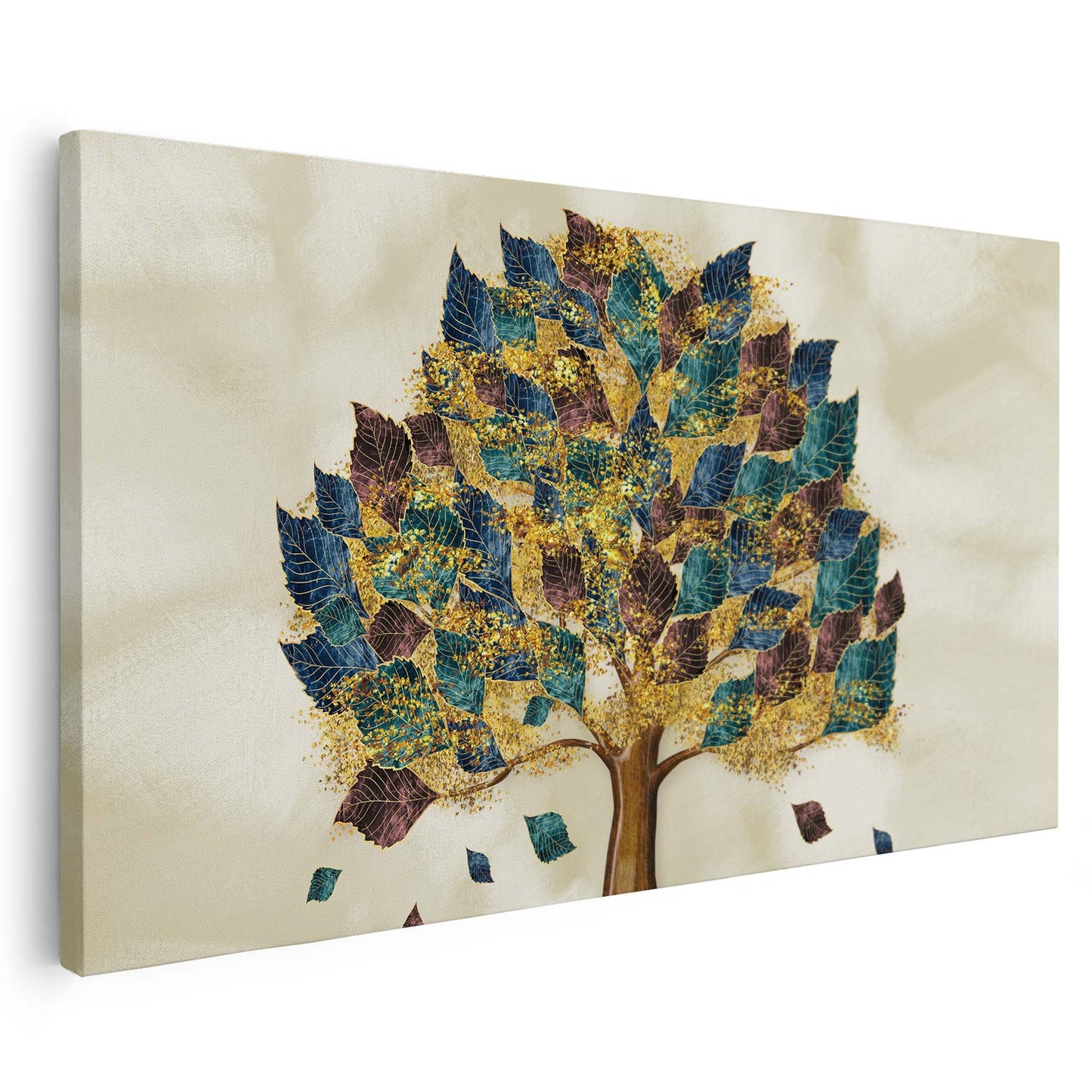 Tableau sur toile d'arbre doré sur un fond beige KWADECO