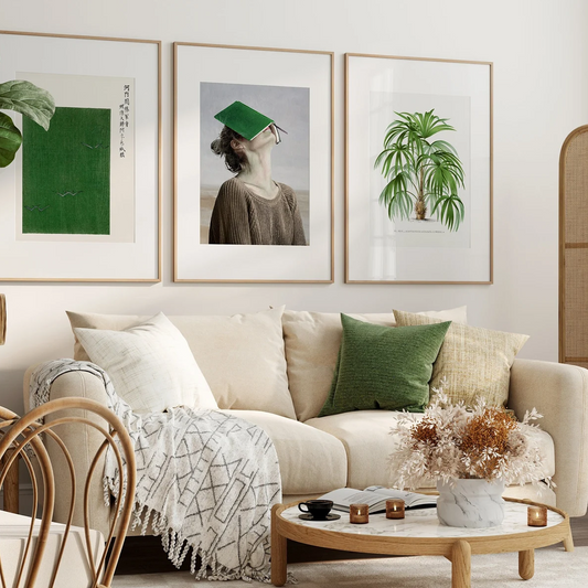 3 sous-verres abstraits noir et doré, Femme verte & Livre