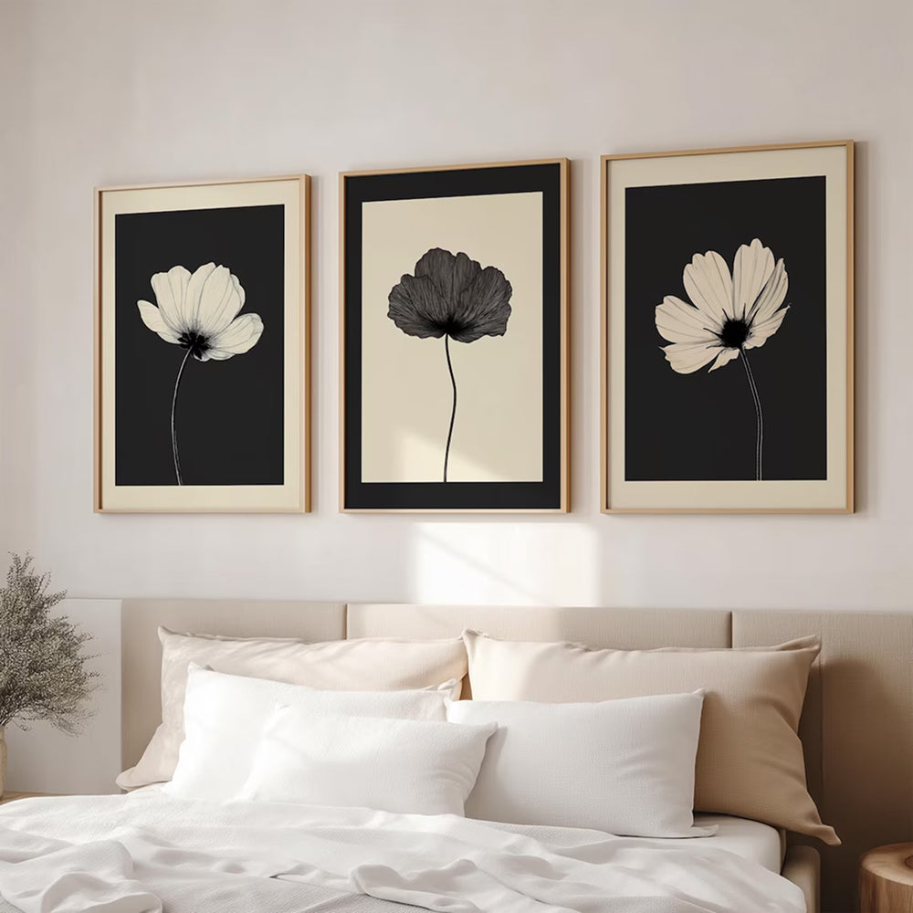 Art mural fleur noir et blanc