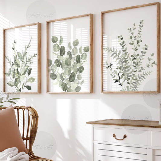 Art mural fleur verte aquarelle
