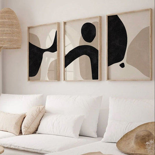 Trio abstrait noir et beige aux courbes ondulées