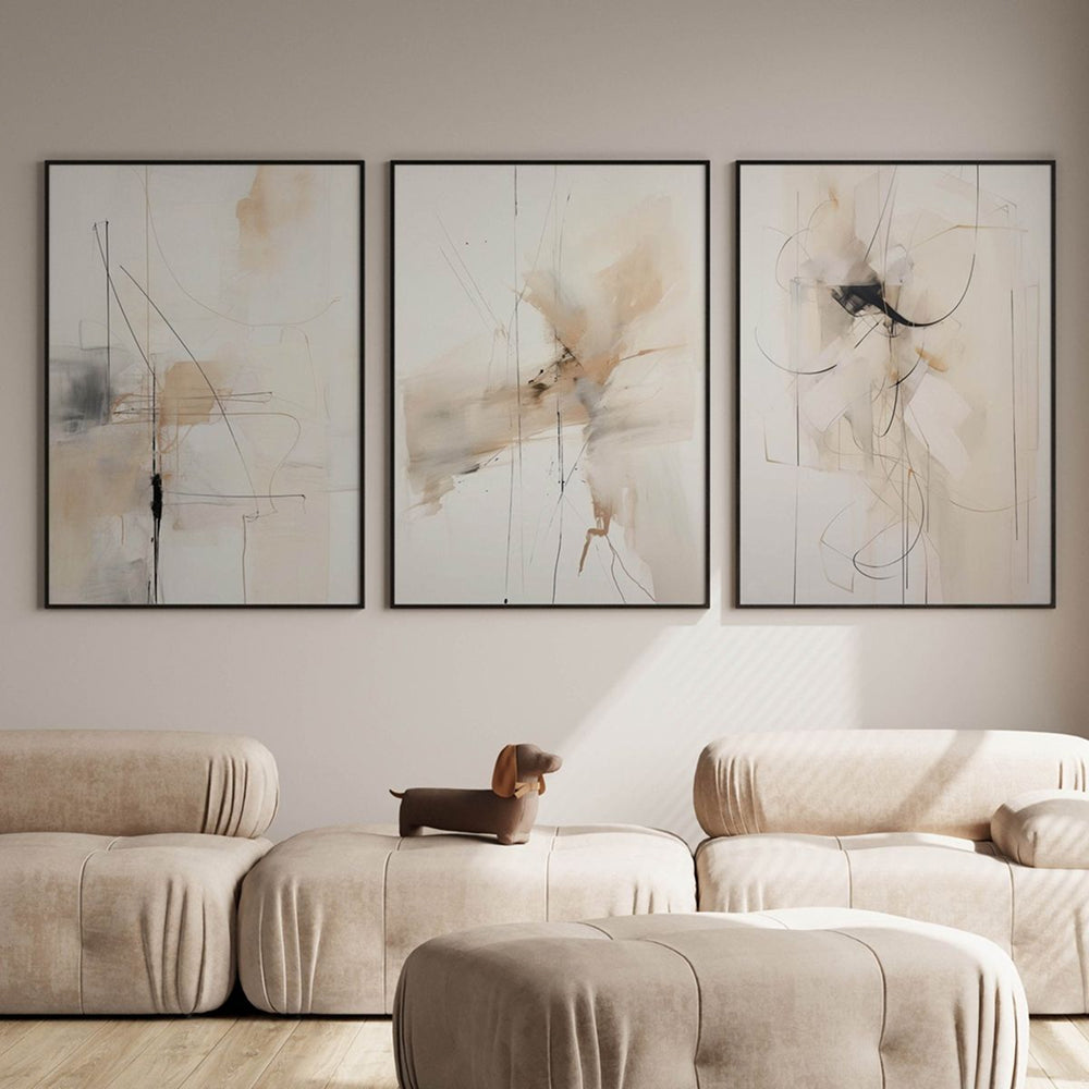 Trio abstrait moderne et minimaliste, avec verre