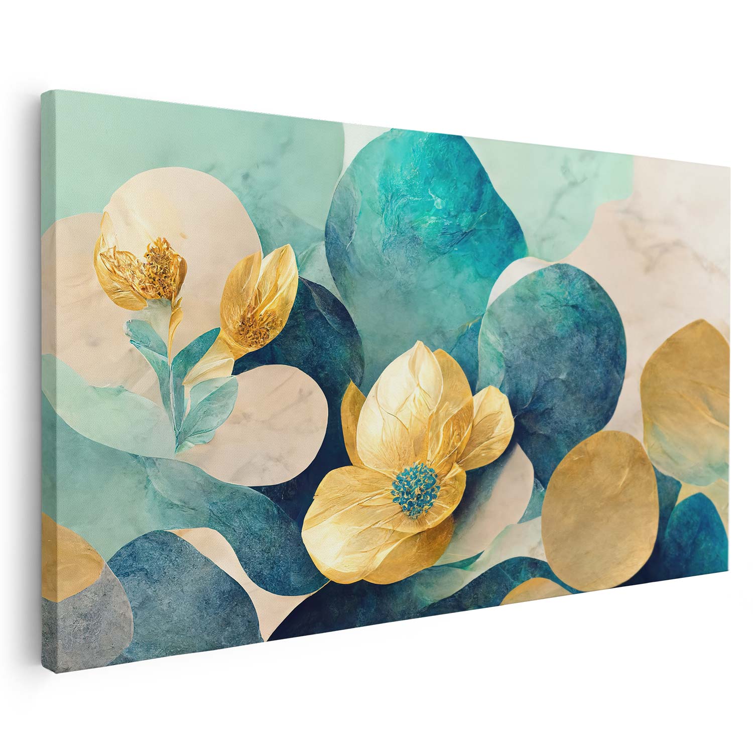 Tableau sur toile de fleurs dorées style 3d KWADECO