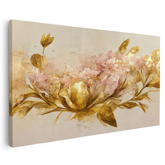Tableau sur toile de fleurs dorées KWADECO