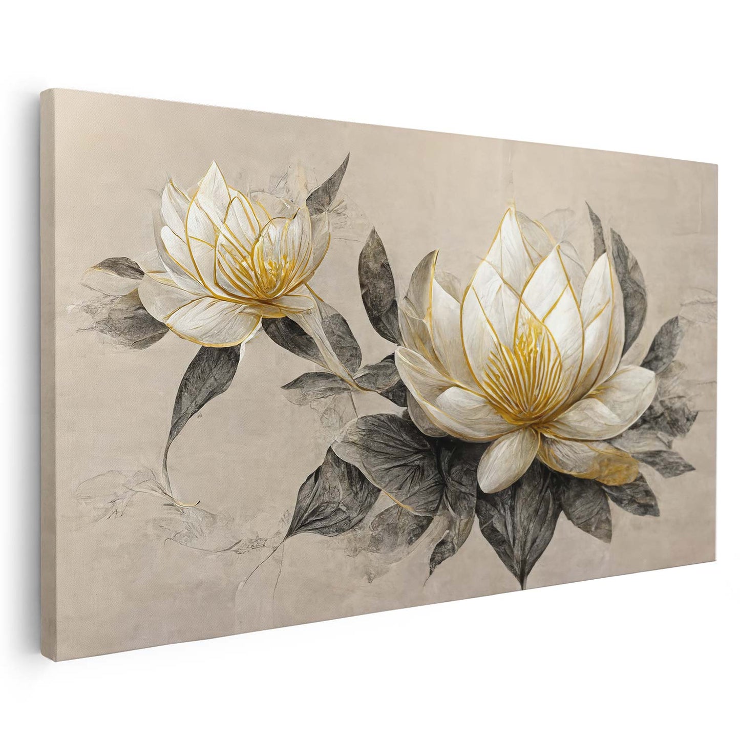 Tableau sur toile de fleurs dorée KWADECO