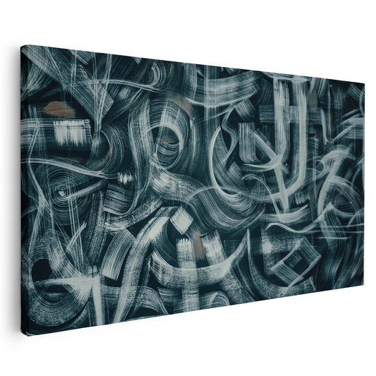 Tableau sur toile calligraphie art noir et blanc minimaliste KWADECO