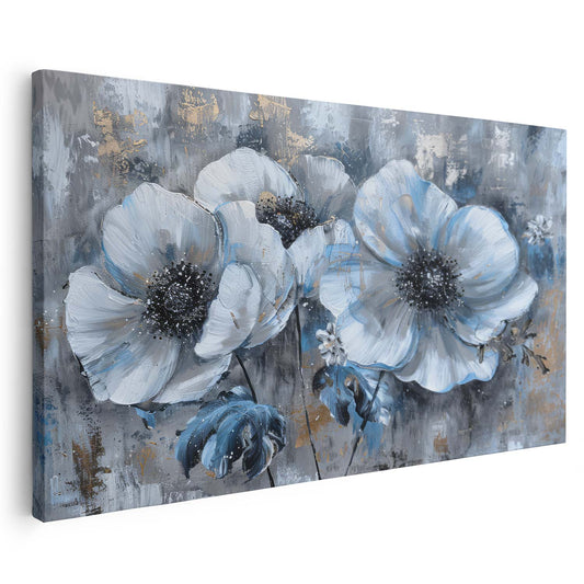 Tableau sur toile d'abstrait fleur bleu avec doré KWADECO