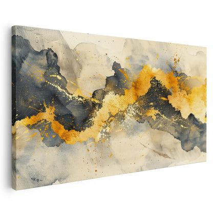 Tableau sur toile d'abstrait marbre doré en vague KWADECO