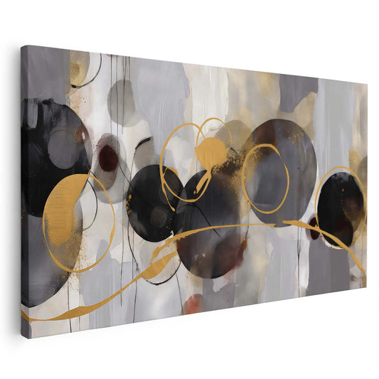 Tableau abstrait de cercles noir et doré KWADECO