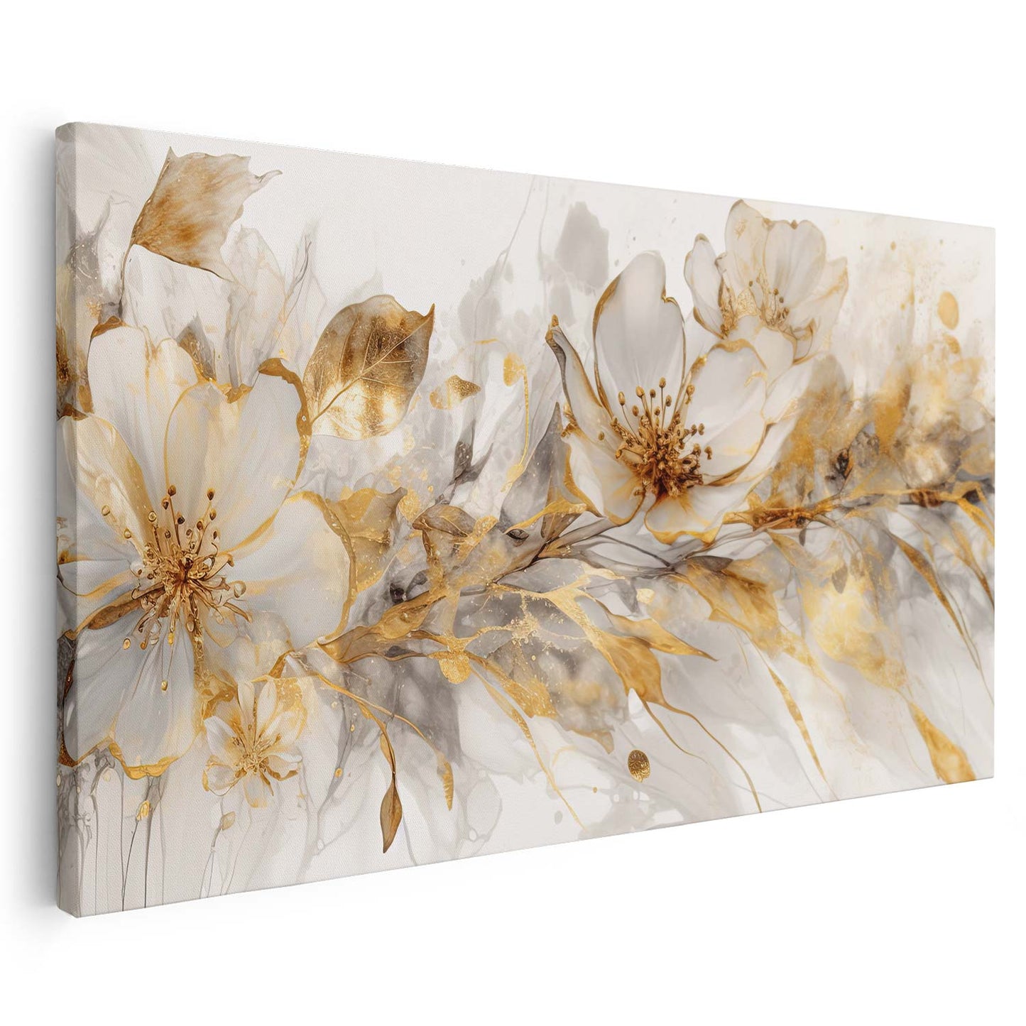 Tableau sur toile de fleurs dorées sur un fond banc KWADECO