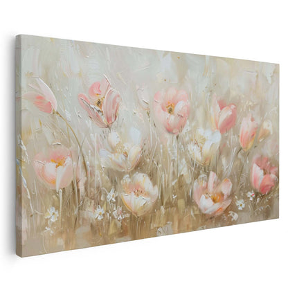 Tableau sur toile d'abstrait de fleur rose et blanc KWADECO