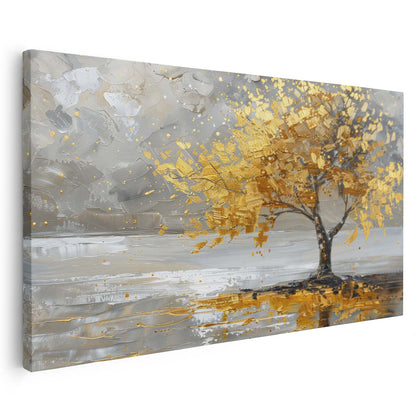 Tableau sur toile d'abstrait d'arbre doré KWADECO