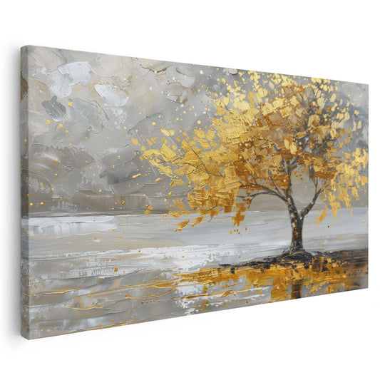 Tableau sur toile d'abstrait d'arbre doré KWADECO