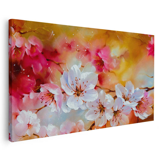 Tableau sur toile de fleurs rose et blanc KWADECO